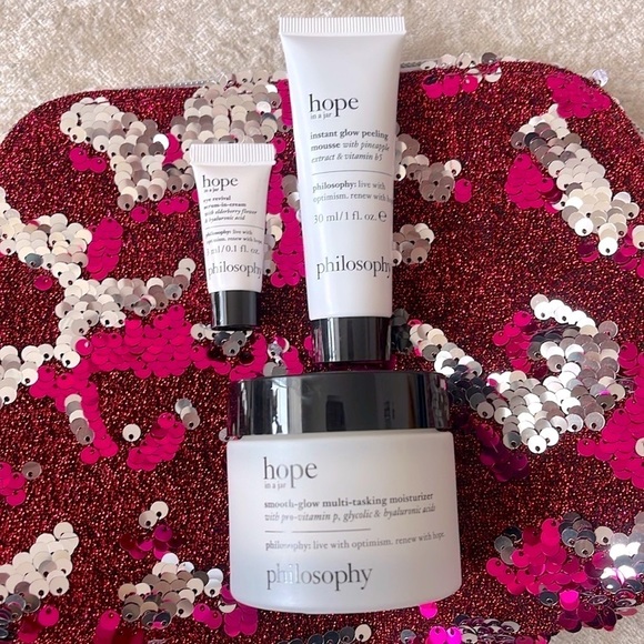 Brand New Philosophy Hope in a Jar Multi-Tasking Moisturizer, Peel, Eye Zip Bag - Picture 2 of 15